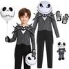 Costume da Cosplay Jack Skellington per Bambini Il Incubo Prima di Natale Outfit a Strisce per Ragazzi Set Completo per Festa di Halloween
