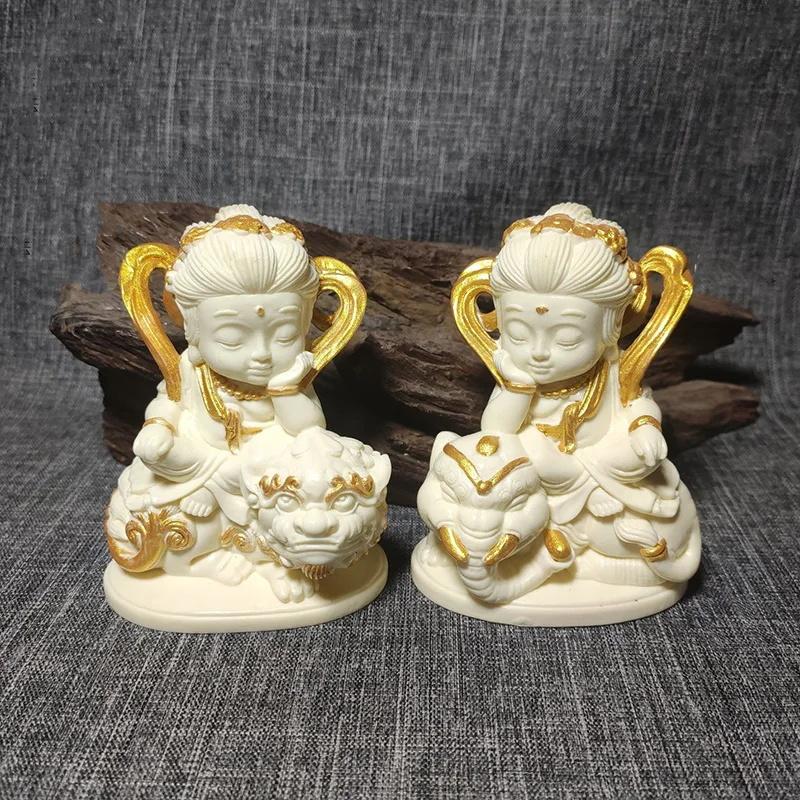 Cartoon Manjushri Statue Wisdom Buddha Statue Hand-carved Buddhist Gift Blessing Wisdom Home, Room, Office Decoration, Statue