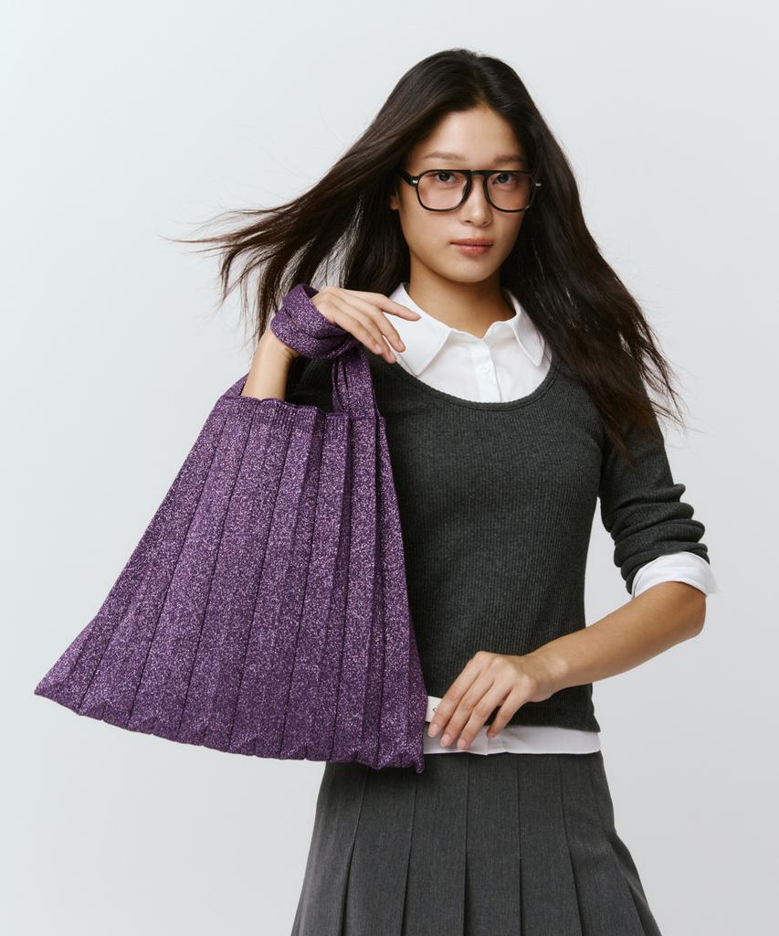 Pleatsmama New Shoulder Bag Glitter Deep Purple