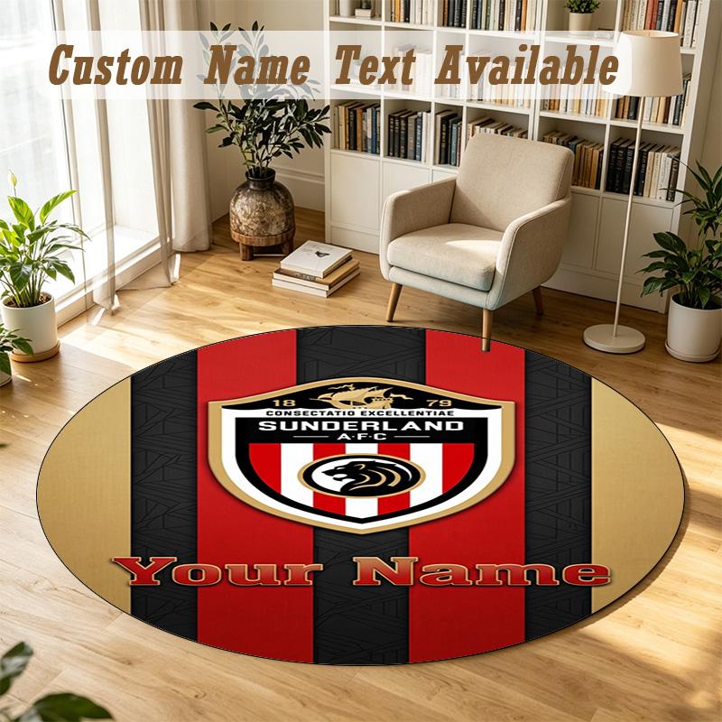 Round Rug Custom NameSunderland FC Pattern Non Slip Carpet Home Floor Decor