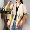 Vintage Blocked Jacquard Knitted Cardigan for Women Spring and Autumn Loose Long Sleeved Sweater Coat