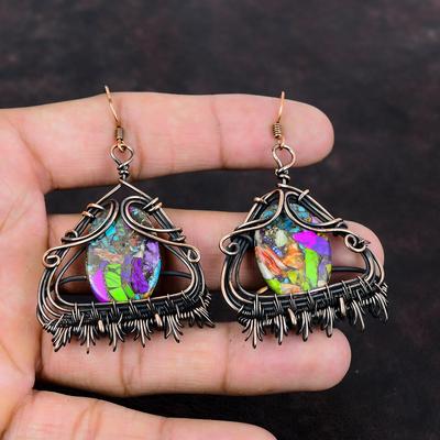 Fiesta Kingman Turquoise Earring Multi Copper Turquoise Earring Copper Wire Wrapped Gemstone Earrings Handmade Copper Jewelry Gift For Women
