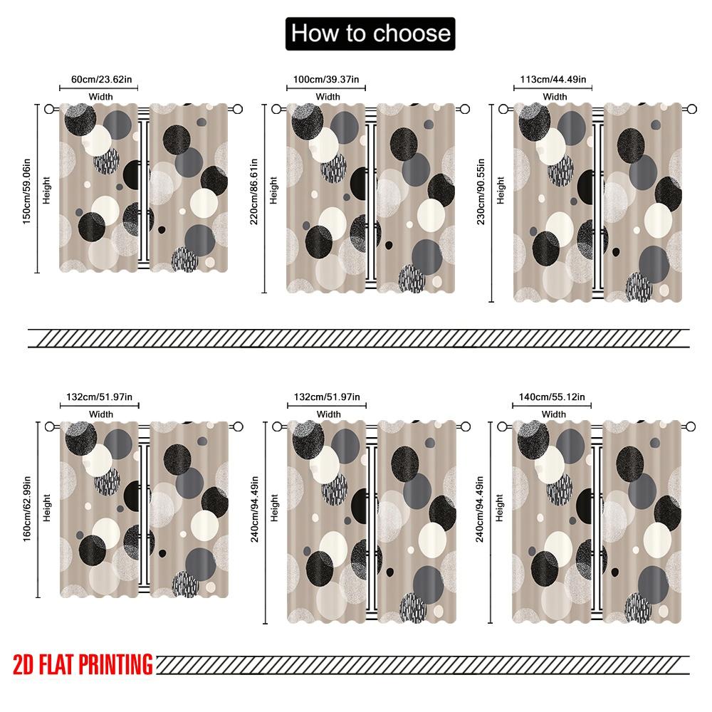2pcs,2D Plane Printing Curtains&Window Treatment Abstract Circle Fusion Durable 100% Polyester Fabric (without Rod) Room Decor