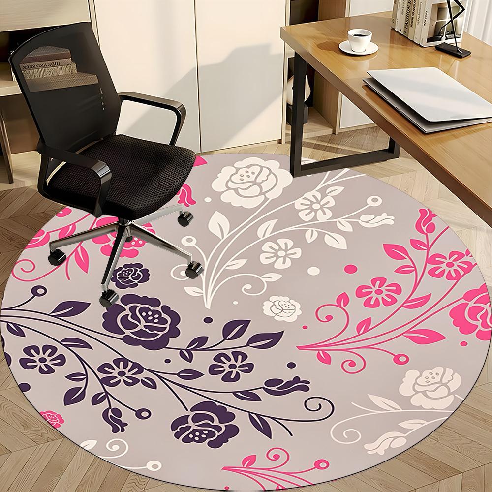 1pc Floral Pattern Chair Carpet for Office, Round Polyester Mat, Indoor Decor for Office, Washable Non-slip Carpet yy251219086