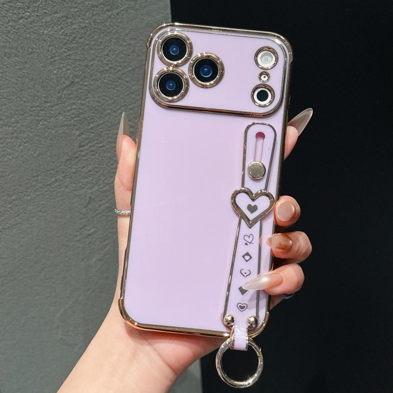 

6D Electroplated Heart Wrist Strap for iPhone 17 Pro Air, 16 Plus, and 15/14/13/12 Cases. iPhone 16 Plus