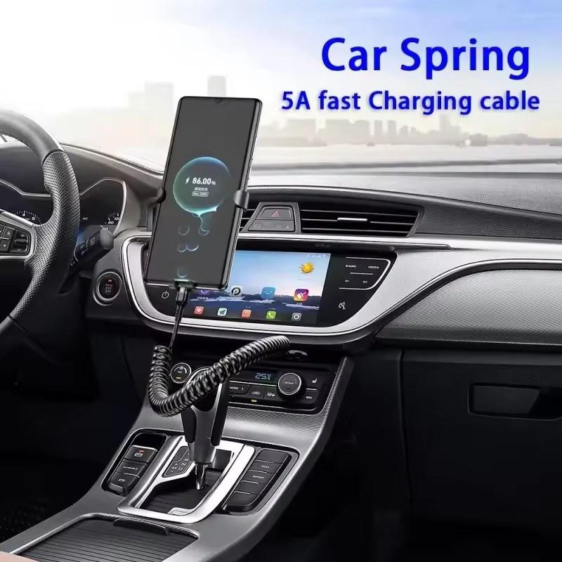 66W 5A USB Type C Cable Spring Fast Charging Car Charge Cable for Xiaomi Redmi POCO Huawei Honor OPPO Phone USB C Charger Cord
