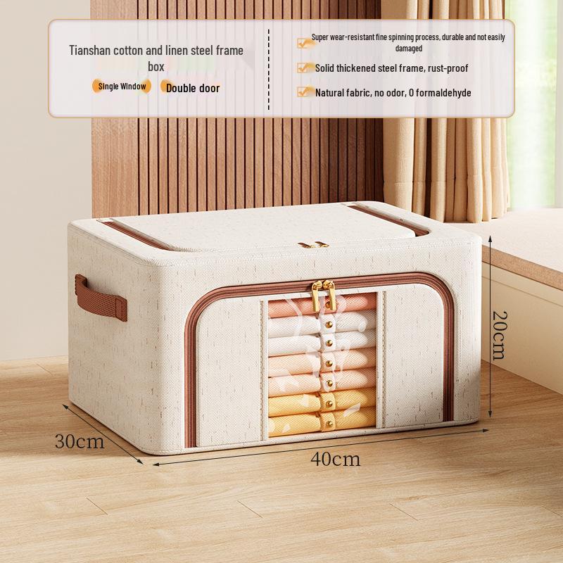 Tianshan Cotton & Linen Zipper Storage Box with Lid for Clothes & Toys