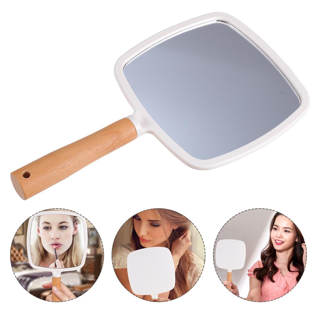 Handheld Makeup Mirror Vintage Mirror Portable Wood Makeup Mirror Square Hand Held Mirror for Men&