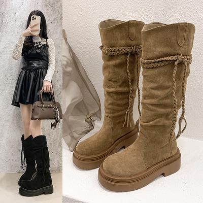 Fashion New Style Popular Fashion Women's Luxury Knight Boots Fall Winter Women's Brown Tassel Mid-Leg Women's Boots Zapatos Mujer
