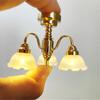 1/12 Dollhouses Chandelier 3 Head Ceiling Lamp LED Light Model with Gold Base Designs for Living Room Scene Decors