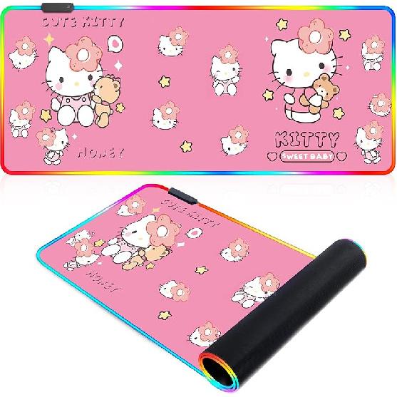 11.8 X 31.4 Kitty RGB Mousepad Led Mouse Pad, Kitty Large RGB Gaming Mouse Pad, Office Desk Mat Non-Slip Rubber Base Mouse Pads (Blue)