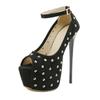 Sandals Women Rivets Peep Toe 16CM Stiletto High Heels Ankle Buckle Pumps Nightclub Pole Dance Catwalk Shoes Female