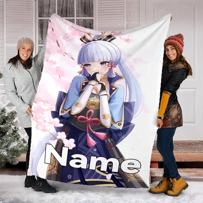Personalized Custom Name Blanket - Genshin Impact Ayaka Kamisato Print Design,Blanket for Sofa,Bed,Travel,Camping - Soft and Warm, Great Gift