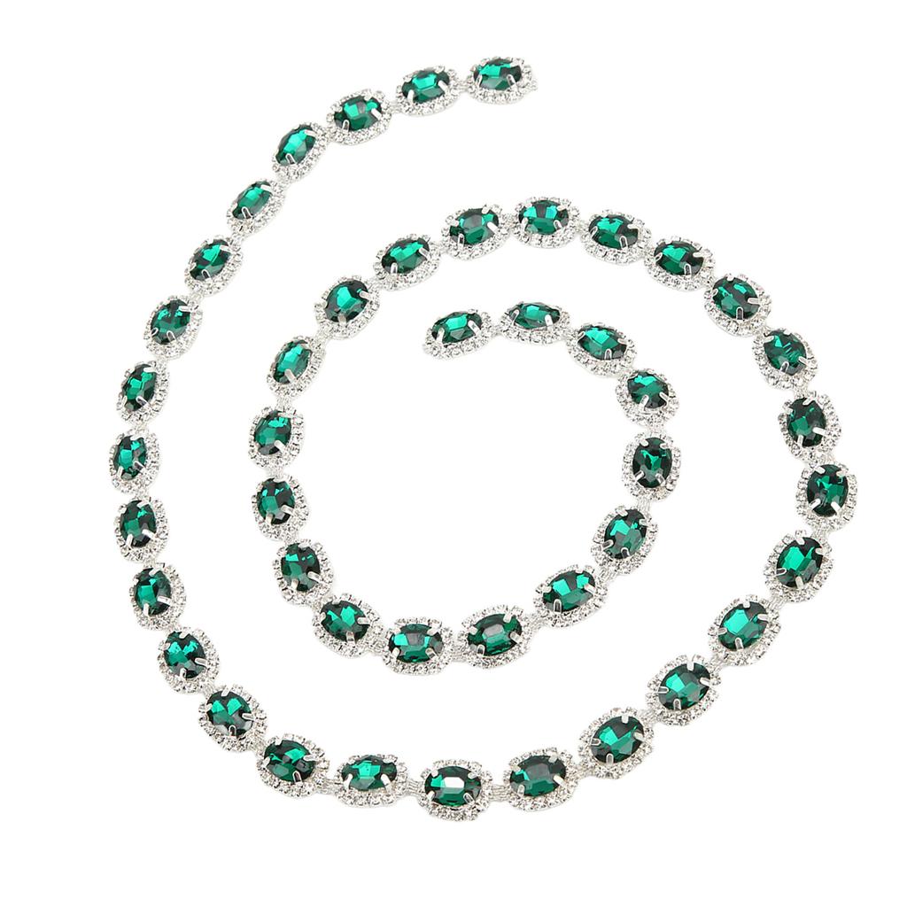 1 Yard Șnur cu Strasuri Lățime 1,5 cm Stras Oval Verde Malachit Decupabil Lucrat Manual