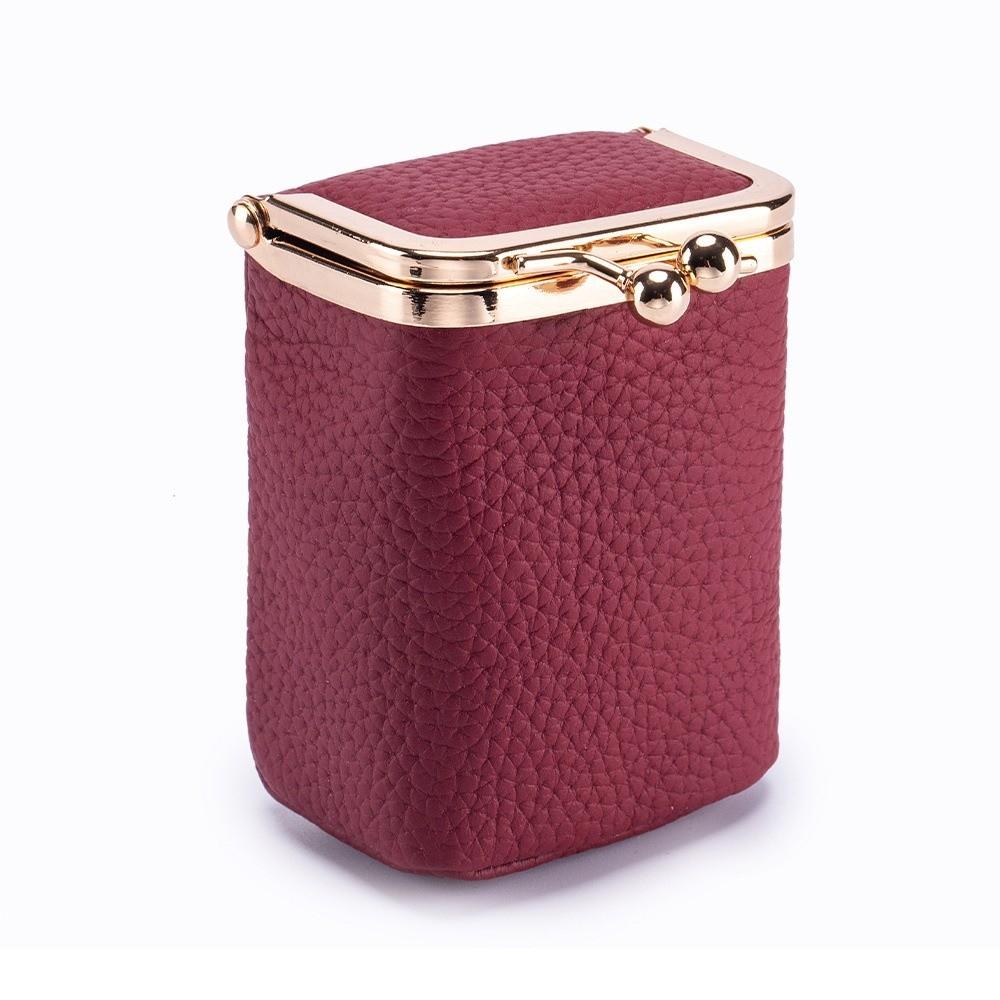 

Coin Pouch Portable Kiss Lock Coin Purse Exquisite Pouch Leather Jewelry Bag Classic Anti-lost Small Item Bag Storage темно-красного