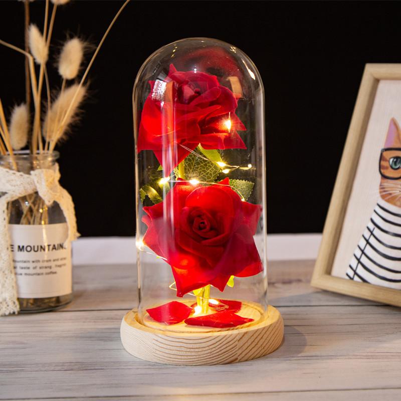 Two glass covers simulated rose ornament creative Mother's Day Valentine's Day gift immortal flower night light