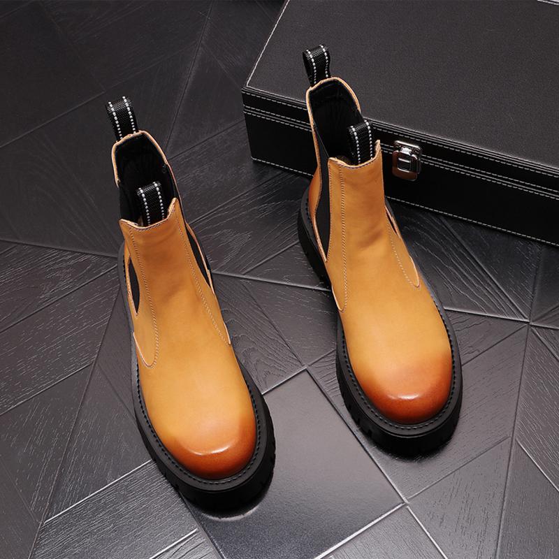 Fashion Men Luxury Fashion High Chelsea Boots Genuine Leather Shoes Punk Stage Dress Cowboy Platform Boot Handsome Long Knight Botas Man