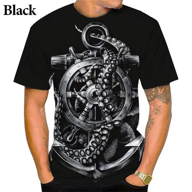 Maritimt anker 3D-trykk T-skjorte Oversize Menn Kvinner Vintage Kortermet Casual T-skjorter Sommer Allsidig O-hals Streetwear Unisex