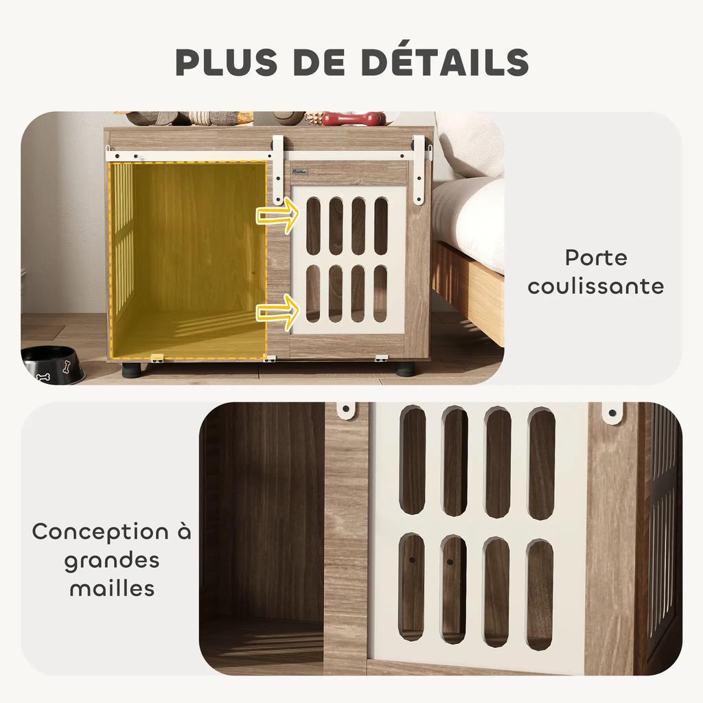 PawHut Dog Crate Furniture with Sliding Door, Medium Dog House, Side Table, 80 x 59 x 63 cm, Walnut