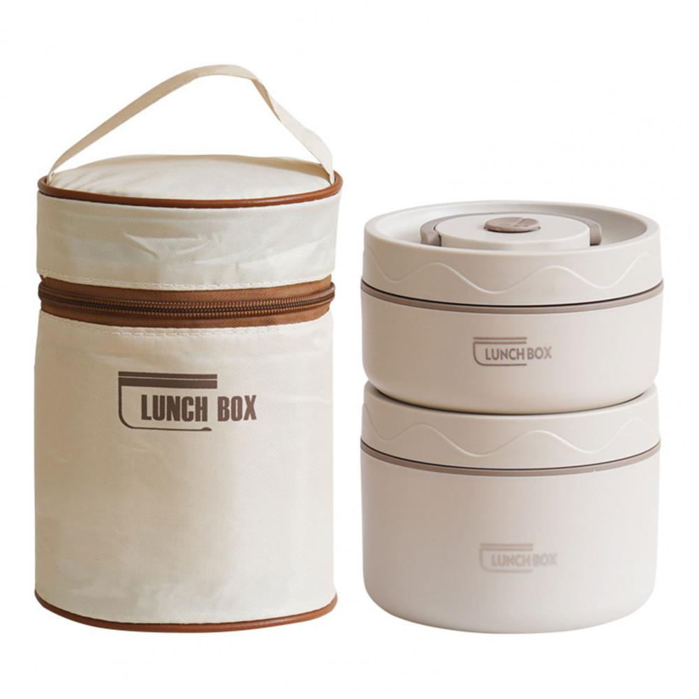Portable 304 stainless steel insulated lunch box leakproof sealed bucket student lunch box multi layer Round bento box