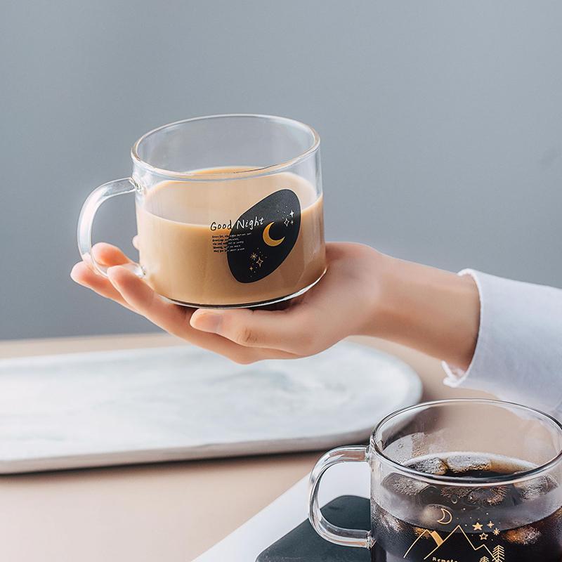 500ml Transparent Water Cup Coffee Milk Juice Beer Breakfast Oatmeal Glass Cup With Handle Dessert Tea Cup Couple Mug Drinkware