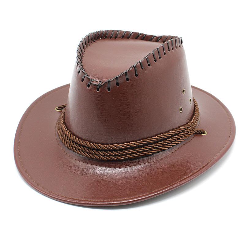 Western Cowboy Hat Ethnic Style Outdoor Horse Racing Knight Hat Imitation Leather Glossy Top Hat Styling Hat