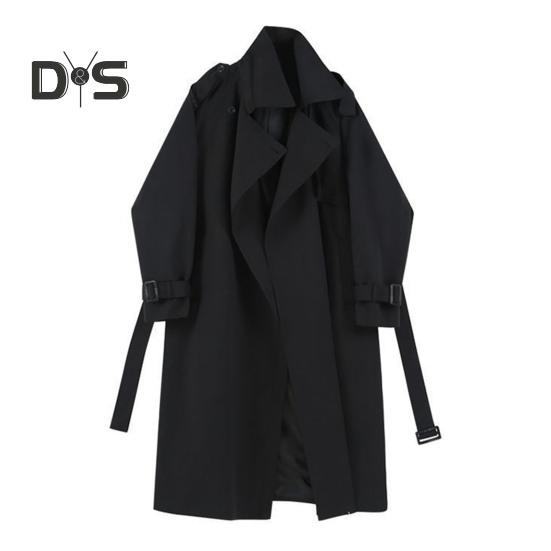 Damen Windjacke Umlegekragen Lockerer Mantel in reiner Farbe Lange Ärmel Gürteldekor Mantel Mittellang mit Taschen Winddichte Damenjacke
