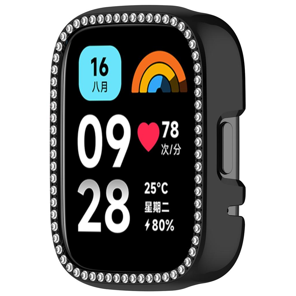 For Xiaomi Redmi Watch 3 Active/Watch 3 Lite Watch Case Rhinestone Decor Hollow Design Electroplating PC Watch Cover