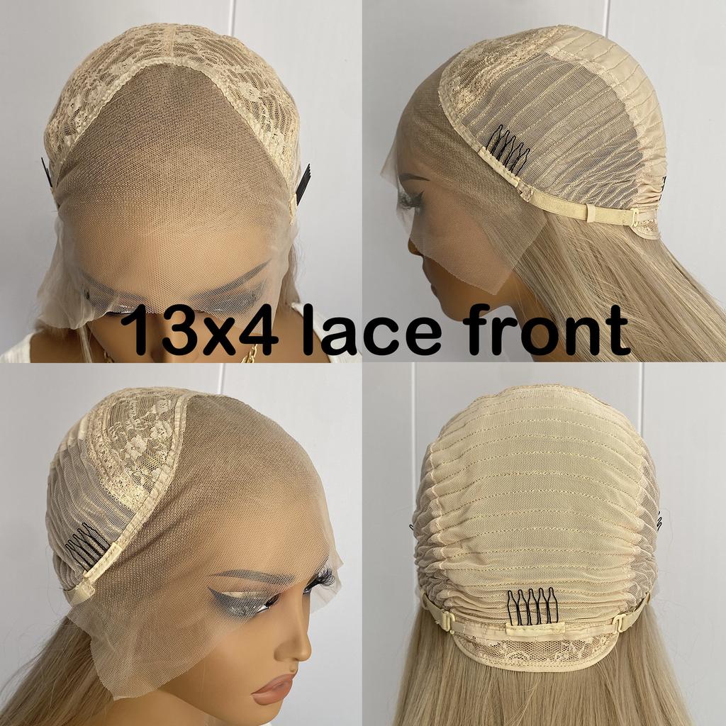 Platinum Blonde Layered Cut Wig Long Silky Straight Lace Front Wigs for Women 13x4 Synthetic Hair Pre Plucked Natural Hairline