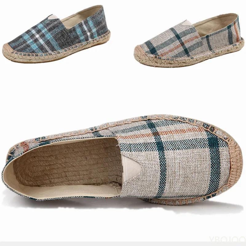 Pánské espadrilky, pánské patchworkové nazouvací letní boty, pánské mokasíny, prodyšné plátěné pánské boty, jutové zabalené dámské boty, unisex boty