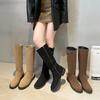 2025 New Knight Boots Matte Suede British Style Round Head Low Heel Niche Thin Boots But Knee Fashion Boots