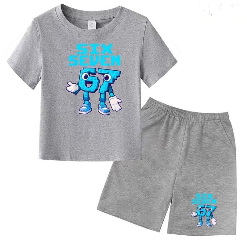 3-12 Ensemble décontracté sportif pour garçons et filles, T-shirt d'été cool à manches courtes et imprimé numéros 6 et 7, style