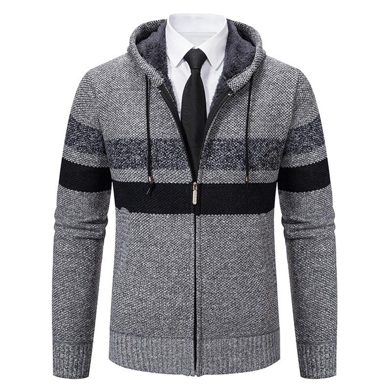 Men's Hooded Sweater Cardigan Sweater New Hooded Color Block Large Size Cardigan Sweater