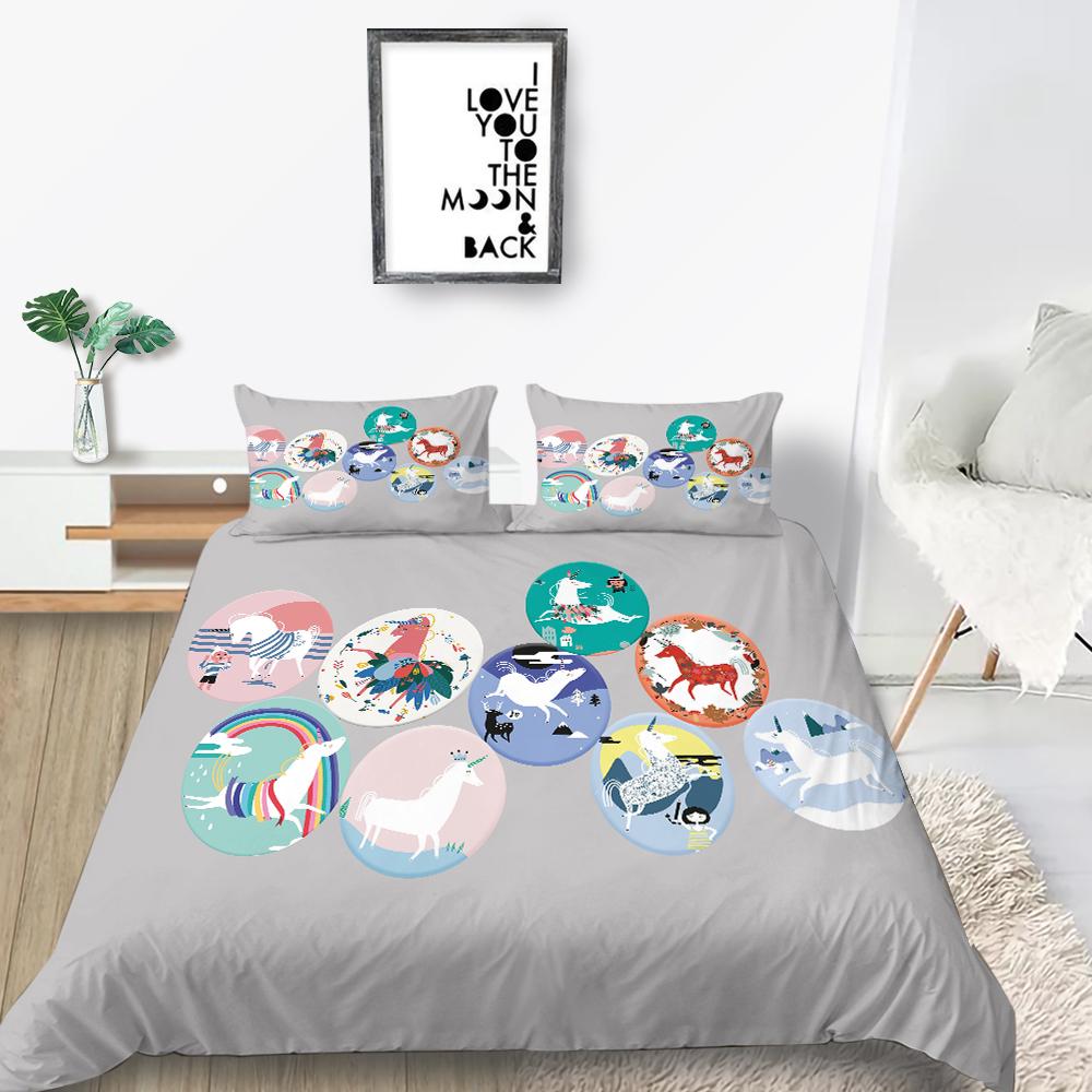 Lovely Duvet Cover Set Unicorn Bedding Set Cover Unicorn Print Home Bed Clothes Girl Single Double Size Bed Cover Soft Pillowcase