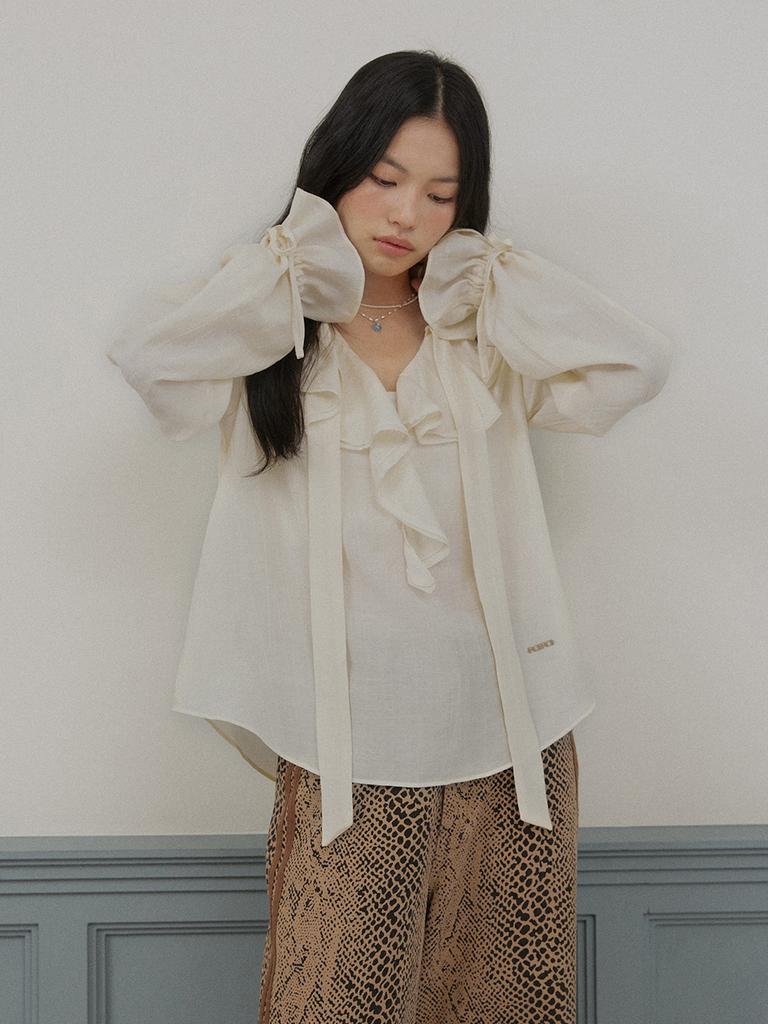 Blusa con arricciature e laccetti ROIROI - Avorio