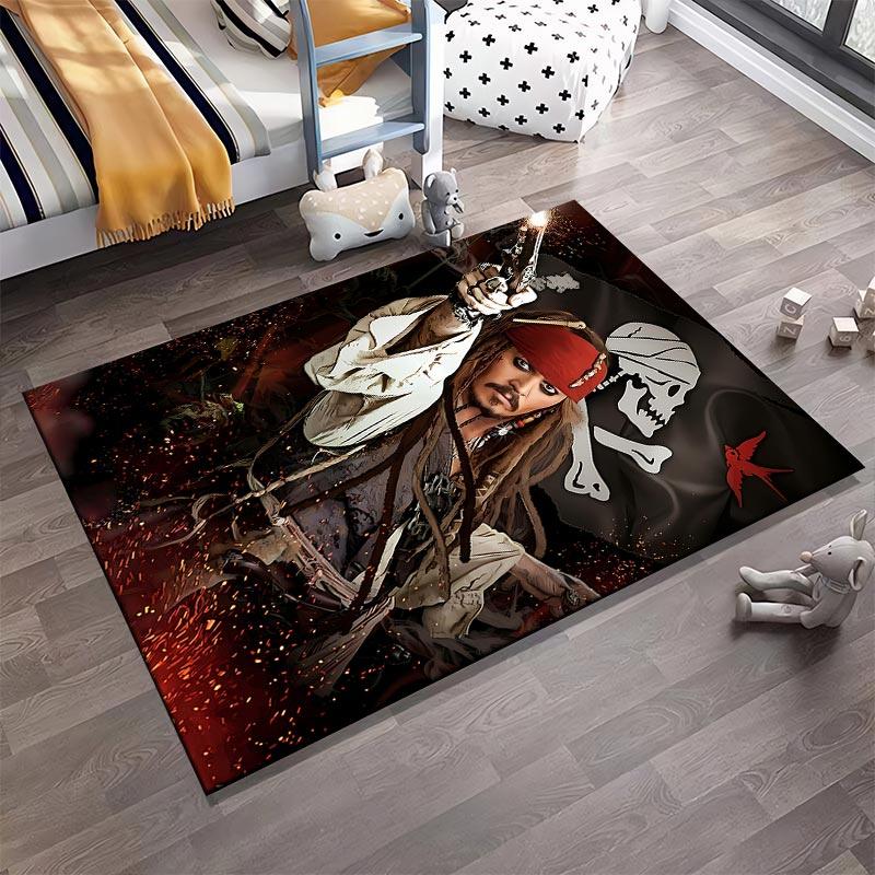 Pirate-Themed Carpet with Skull1Crossbones1Red Parrot1and Fiery Background Suitable for use as an anti-slip1 for1room and bedroom sofas