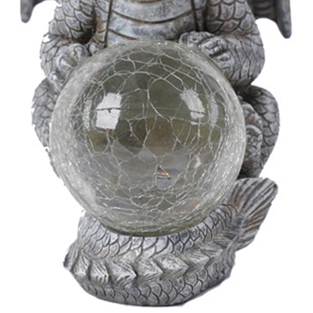 Resin Dragon Figurine with Solar Crackle Globe Light Dragon Garden Sculpture Cute Dragon Statue for Garden Patio Yard Lawn Porch