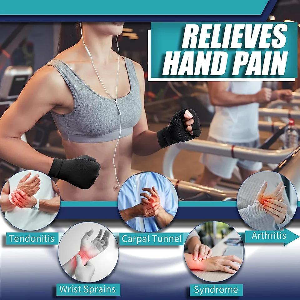 1Pair Copper Compression Arthritis Gloves Fingerless for Carpal Tunnel RSI Rheumatoid Tendonitis Hand Pain Computer Typing