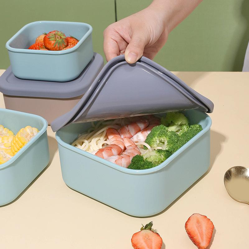Silicone Food-Grade Square Bento Box Set with Lid for Fresh-Keeping, Microwave, and Picnic Use