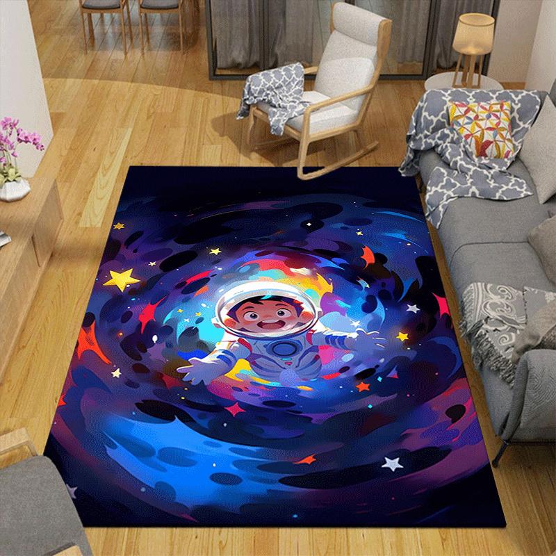 1pc Astronaut Space Journey Print, Design Indoor Area Rug - Soft, Anti-Slip, and Durable Gaming Room Decor for Bedroom