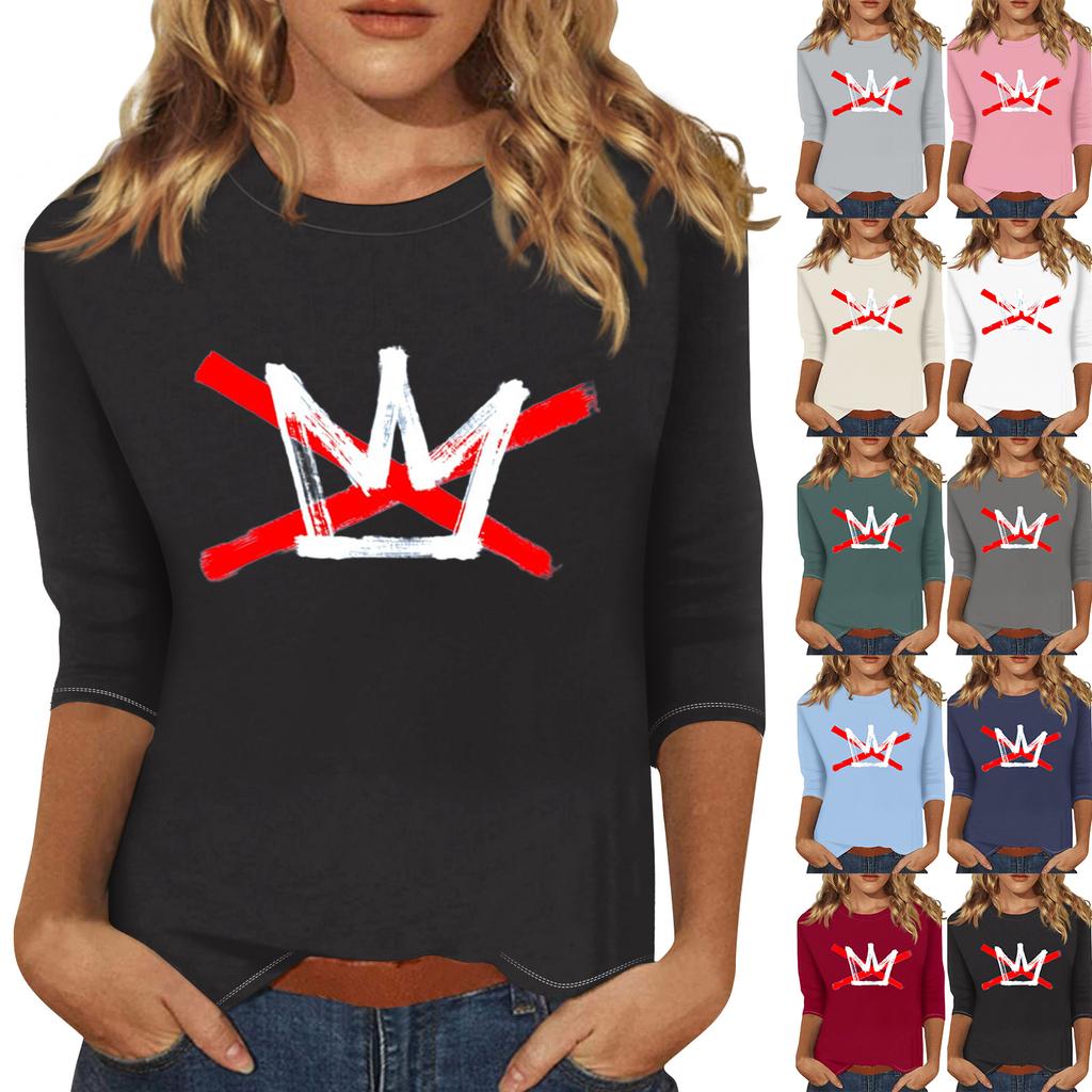 Women's Fashionable Casual Three-quarter Sleeve Round Neck Top