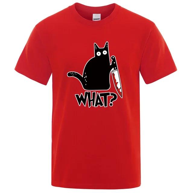 Legrační nůž Kočka Kreslené tričko s potiskem Muži Móda Ležérní Krátké rukávy Volné Velké bavlněné tričko Léto Prodyšná trička