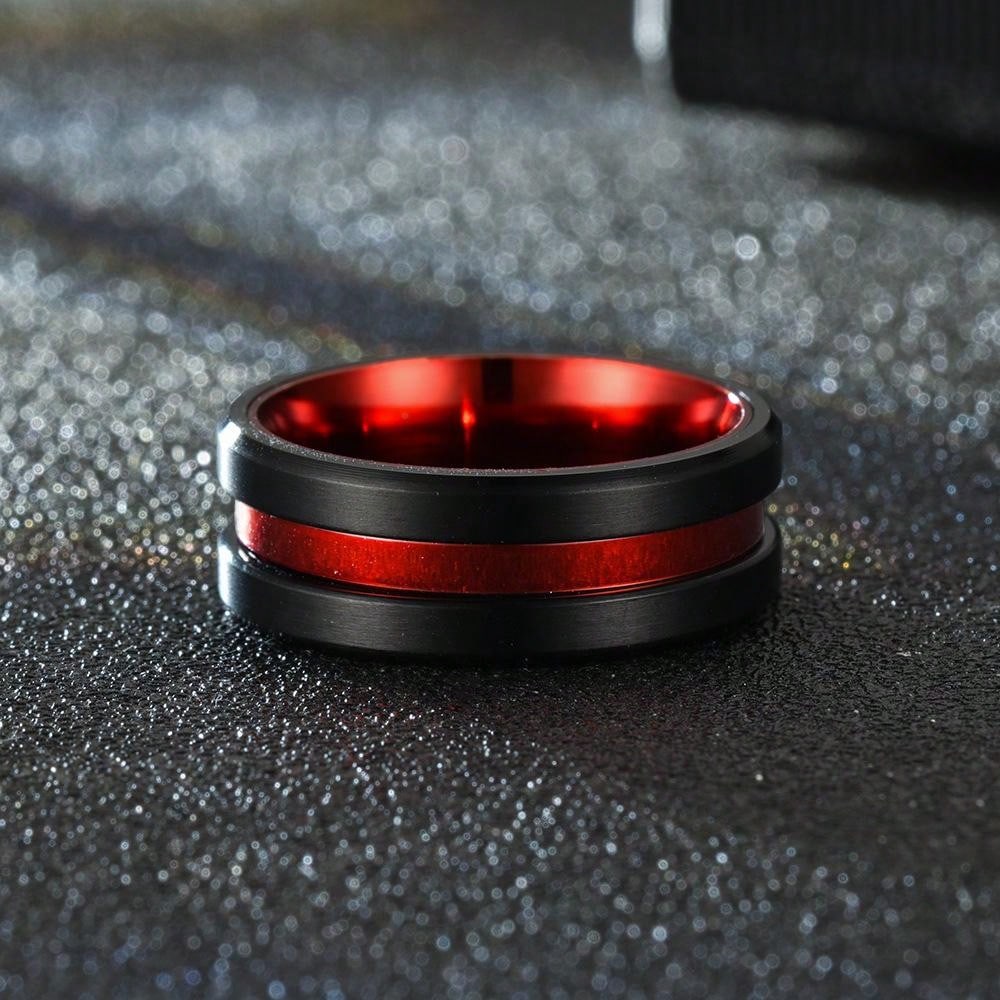 

Vintage Red Slotted Black Men s Rings Jewelry Accessories Fashion Stainless Steel Rings for Men Anniversary Party Gift 13 чорний