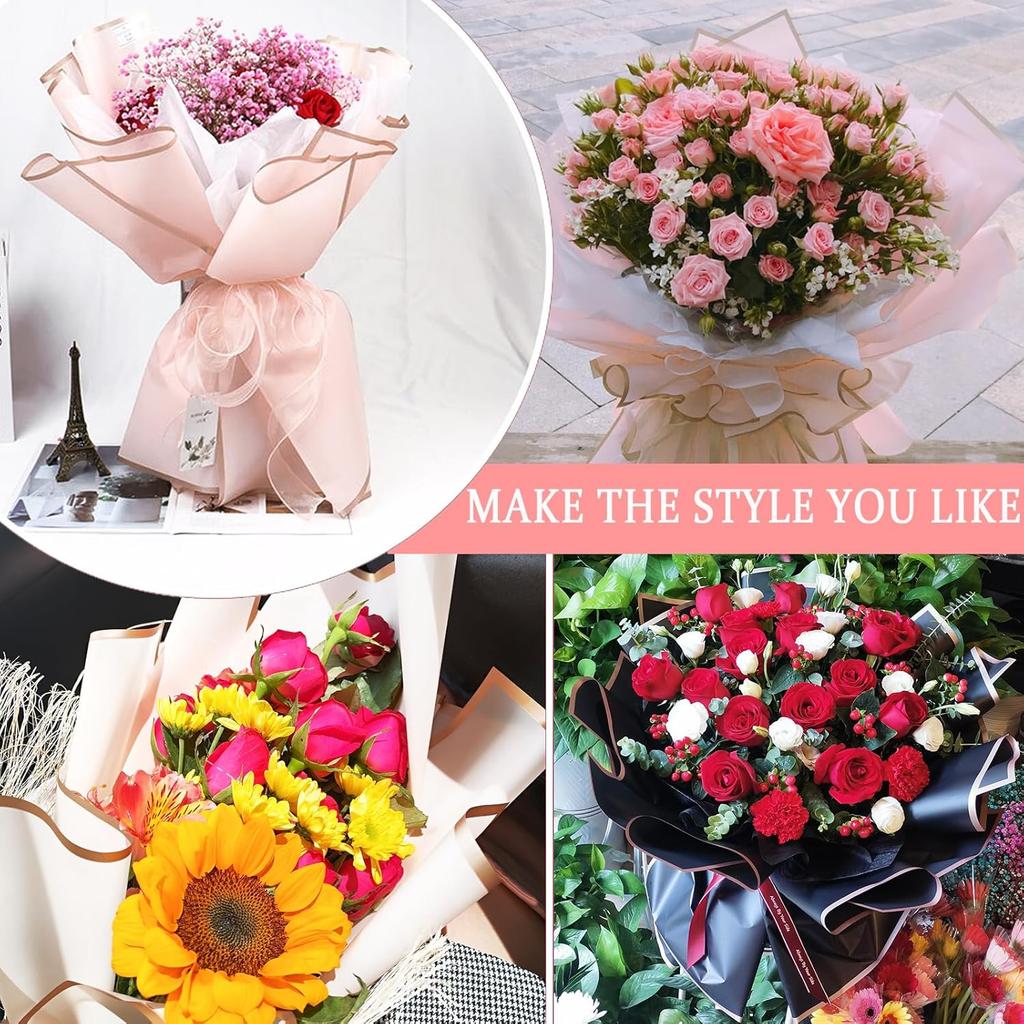 181Pcs Flower Wrapping Bouquet Paper Set with 30 Sheet Floral Wrapping Paper 48Pcs 3D Gold Butterfly Decor 100Pcs Bouquet Corsages Pins 4 Roll