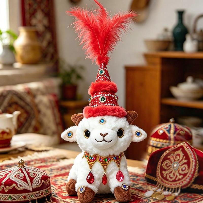 Sheep Plush Toy With Traditional Ethnic Design For Collectors And Giftgiving