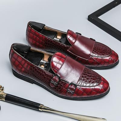 Loafers Shoes Men PU Splice Stone Pattern Double Buckle Decoration Low Heel Business Casual Shoes Classic Banquet Men Shoes