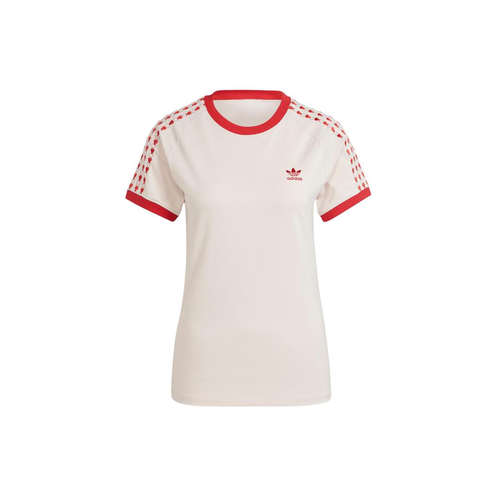 Adidas Camiseta Casual de Corazón Patchwork con Cuello Redondo y Ajuste Slim para Mujer Tops Miracle-Quartz IS5204