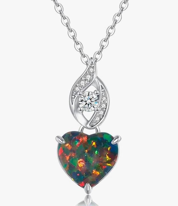 925 Sterling Silver Opal Pendant Necklace Cubic Zirconia Necklaces, Mother's Day Birthday Gift for Mom Wife Her