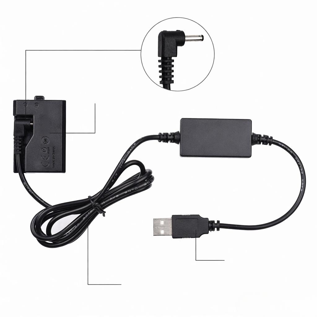 DR-E10 USB Power Kit DC Coupler Dummy Battery Replace of LP-E10 Battery with USB DC Converter Power Cable Single USB Input Compatible with Canon EOS