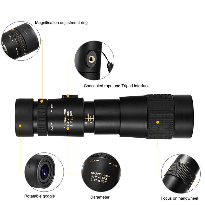 10-300×40 Retractable Zoom Monocular Telescope with High Magnification and Wide-Angle Lens